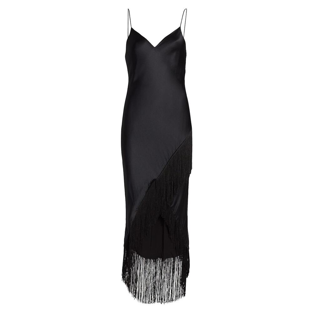 Cami NYC Black Slip Fringe Midi Dress